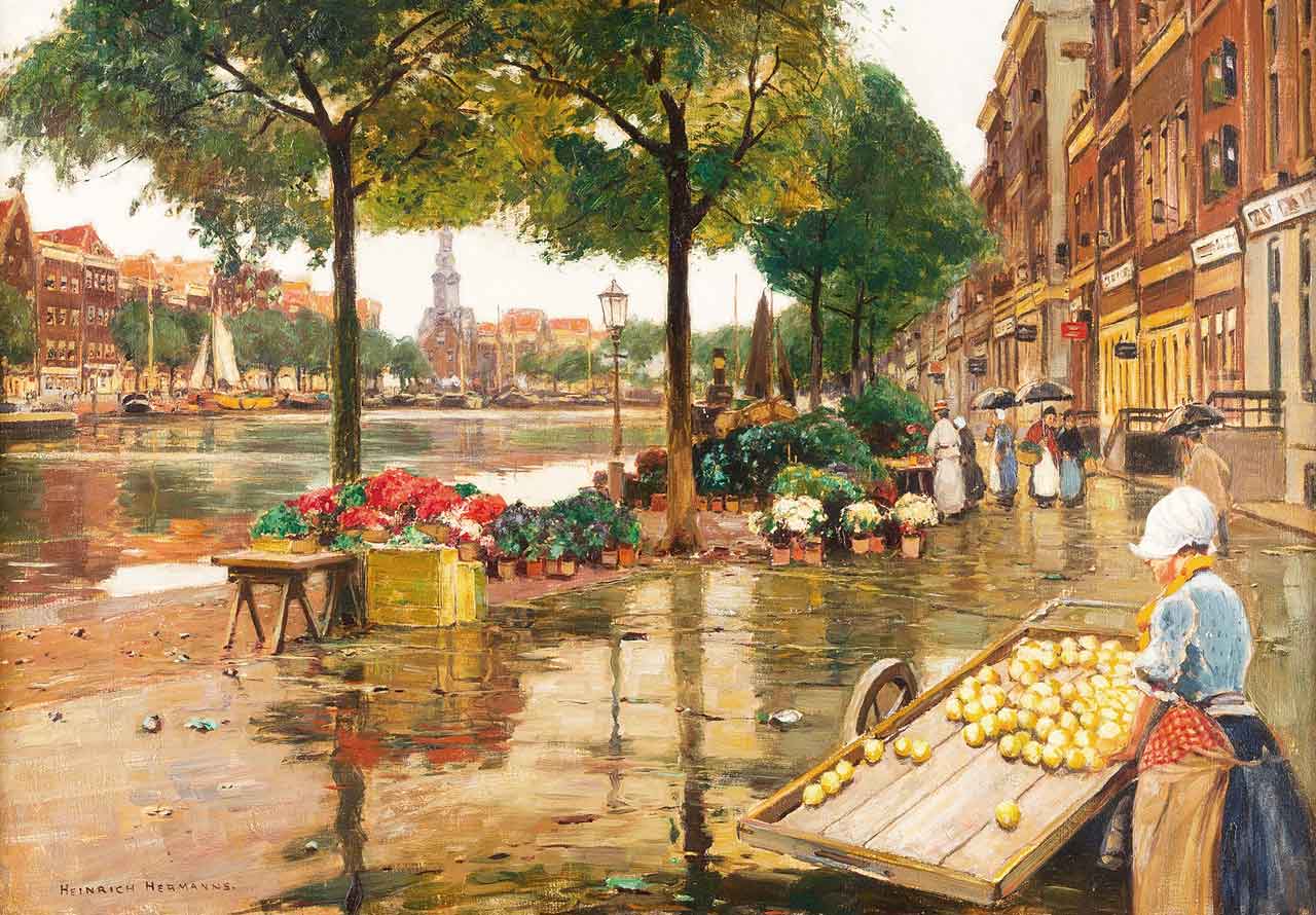 Flower Market in Amsterdam by Heinrich Hermanns