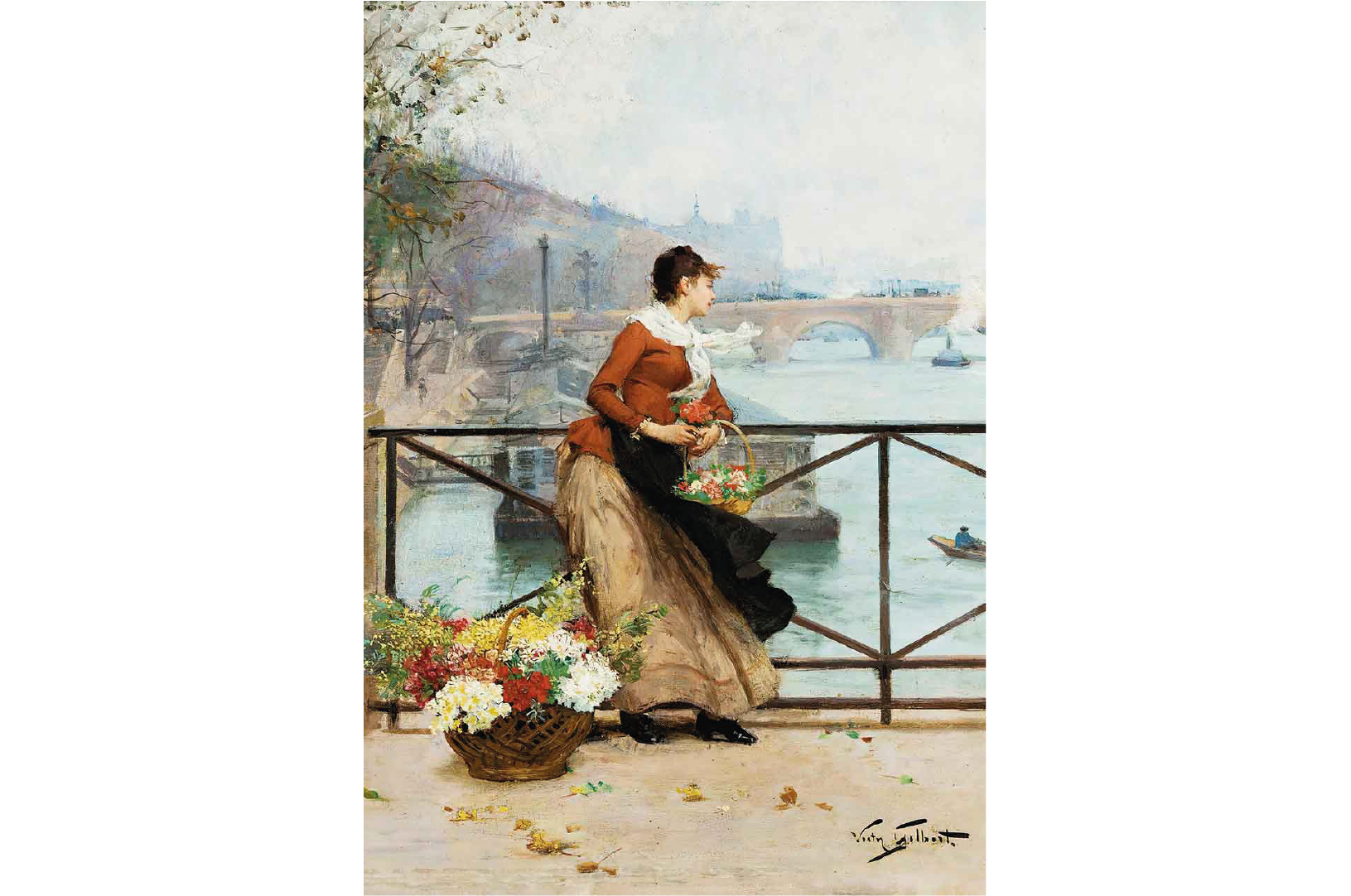 Flower Vendor On The Pont Des Arts by Victor Gabriel Gilbert