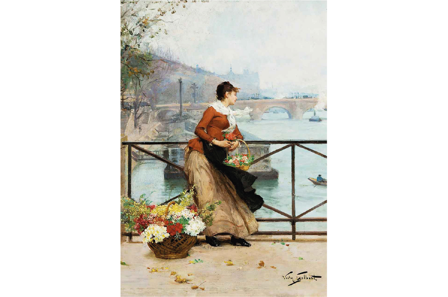 Flower Vendor On The Pont Des Arts by Victor Gabriel Gilbert